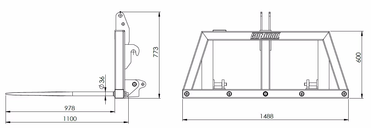 Pic botte 4 dents Sonarol WB4Z SNR 1500 attache JCB Q FIT