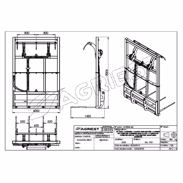 Pic botte ap 2000 4 dents ø45 lg 1200 percee manitou