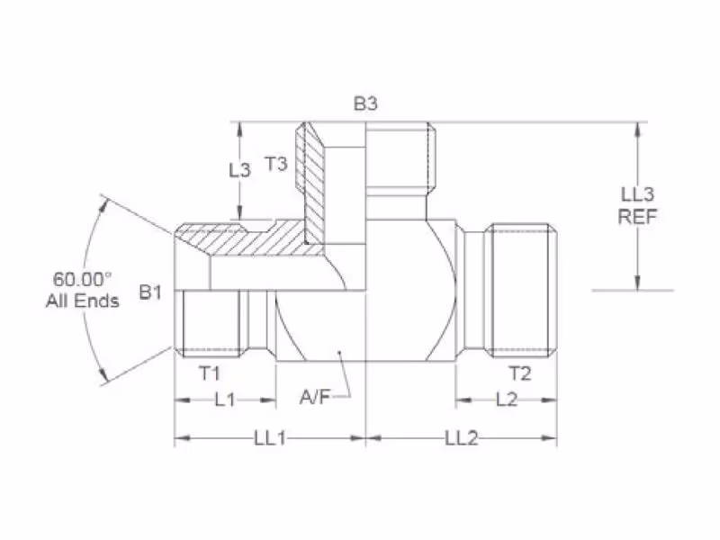 Pièce en T hydraulique 1/2'' BSP mâle x 1/2'' BSP mâle x 1/2'' BSP mâle - ref 8JMK4S