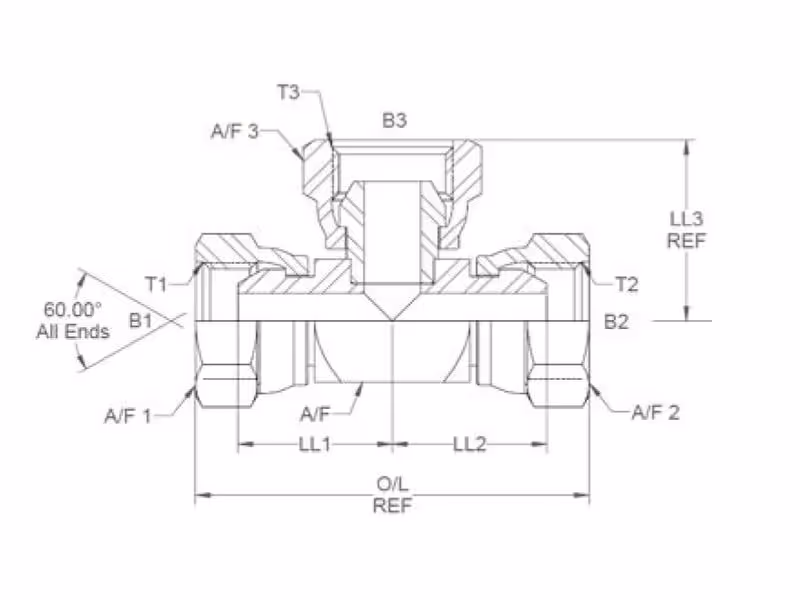 Pièce en T hydraulique 1/2'' BSP Femelle pivotante x 1/2'' BSP Femelle pivotante x 1/2'' BSP Femelle pivotante - ref 3577117M91