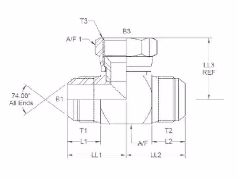 Pièce en T hydraulique 3/4'' JIC mâle x 3/4'' JIC mâle x 3/4'' JIC Femelle pivotante - ref 8S6MXS