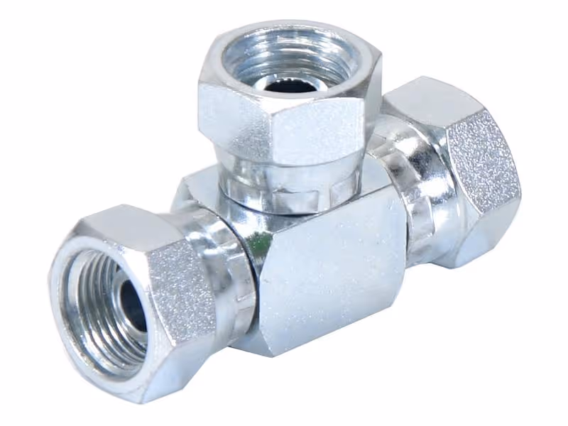 Pièce en T hydraulique 3/8'' BSP Femelle pivotante x 3/8'' BSP Femelle pivotante x 3/8'' BSP Femelle pivotante
