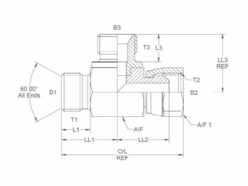 Pièce en T hydraulique 3/8'' BSP mâle x 3/8'' BSP Femelle pivotante x 3/8'' BSP mâle - ref 6R6MK4S