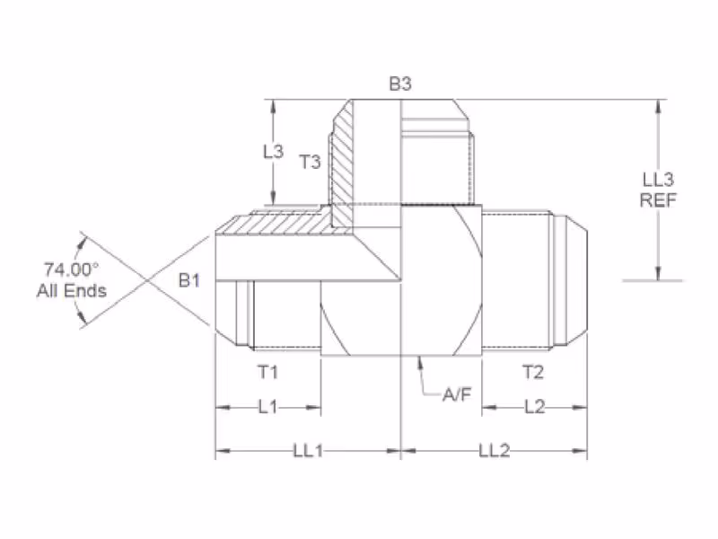Pièce en T hydraulique 9/16'' JIC mâle x 9/16'' JIC mâle x 9/16'' JIC mâle - ref 6JMTXS