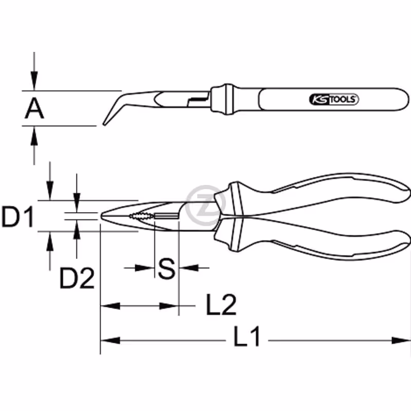 Pince à bec demi-rond droit ERGOTORQUE®, coudée, 165 mm