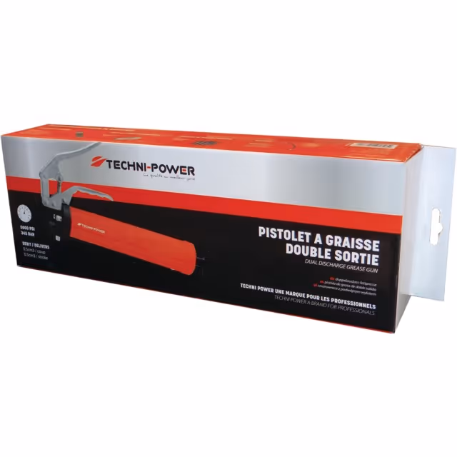 Pistolet a graisse deux sorties avec flexible et bec rigide techni-power