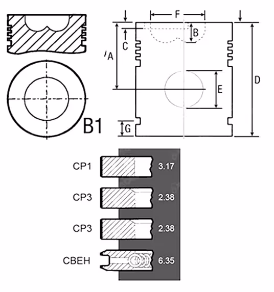 Piston avec 4 segments Ø98.48 mm standard Perkins 86726 + 69812