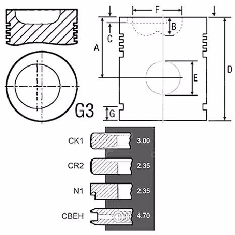 Piston avec segment et axe 111.76 mm adaptable