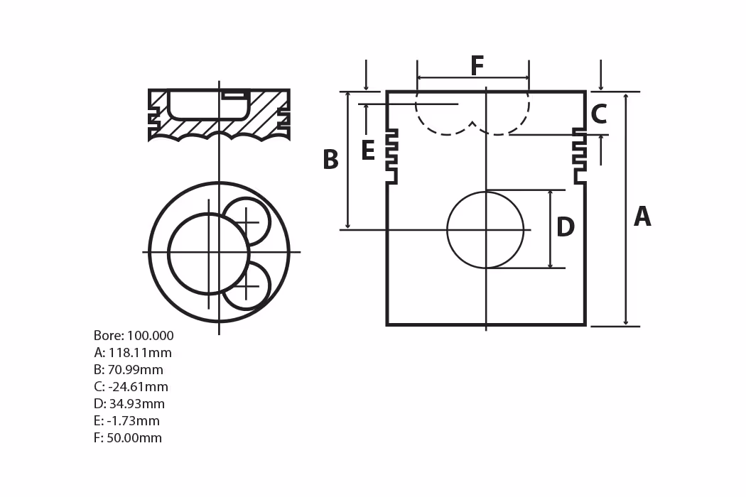 Piston & Pin Power/Super Major (100mm) 81710338 | Ford
