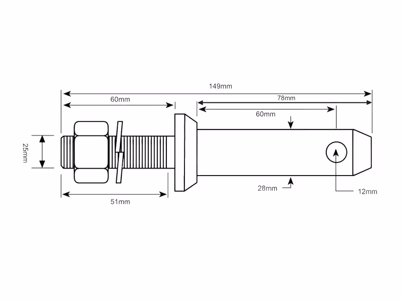 Piton d'attelage inférieur cat 2 - 28X25X149 mm adaptable
