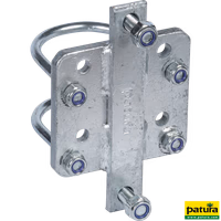 Plaque de montage pour verrou automatique de porte de prairie sur poteau rond d=76 mm,  étriers inclus