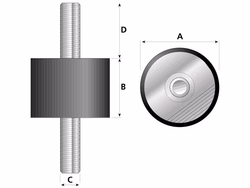Plot anti-vibratoire - Boulon à boulon, Ø30mm. - Vendu par 4