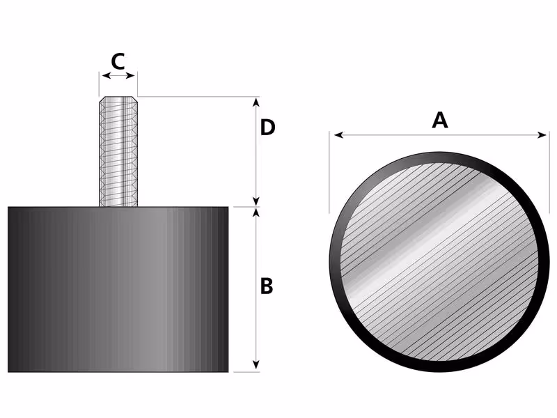 Plot anti-vibratoire - Boulon à Pied, Ø30mm. - Vendu par 4