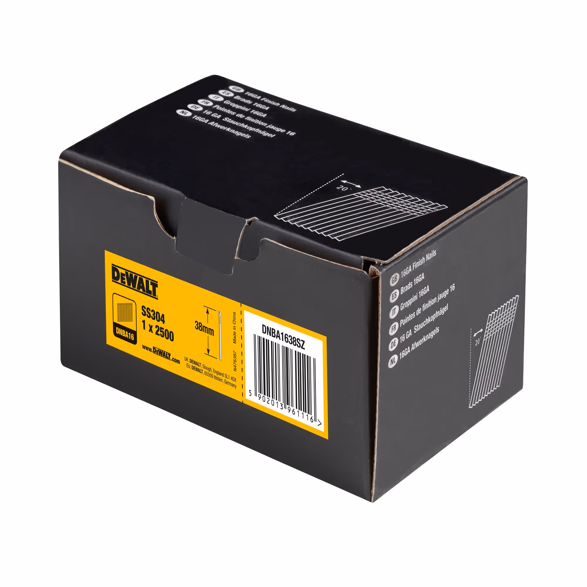 Pointes 16Ga 20° inox 1,2 x 38 mm