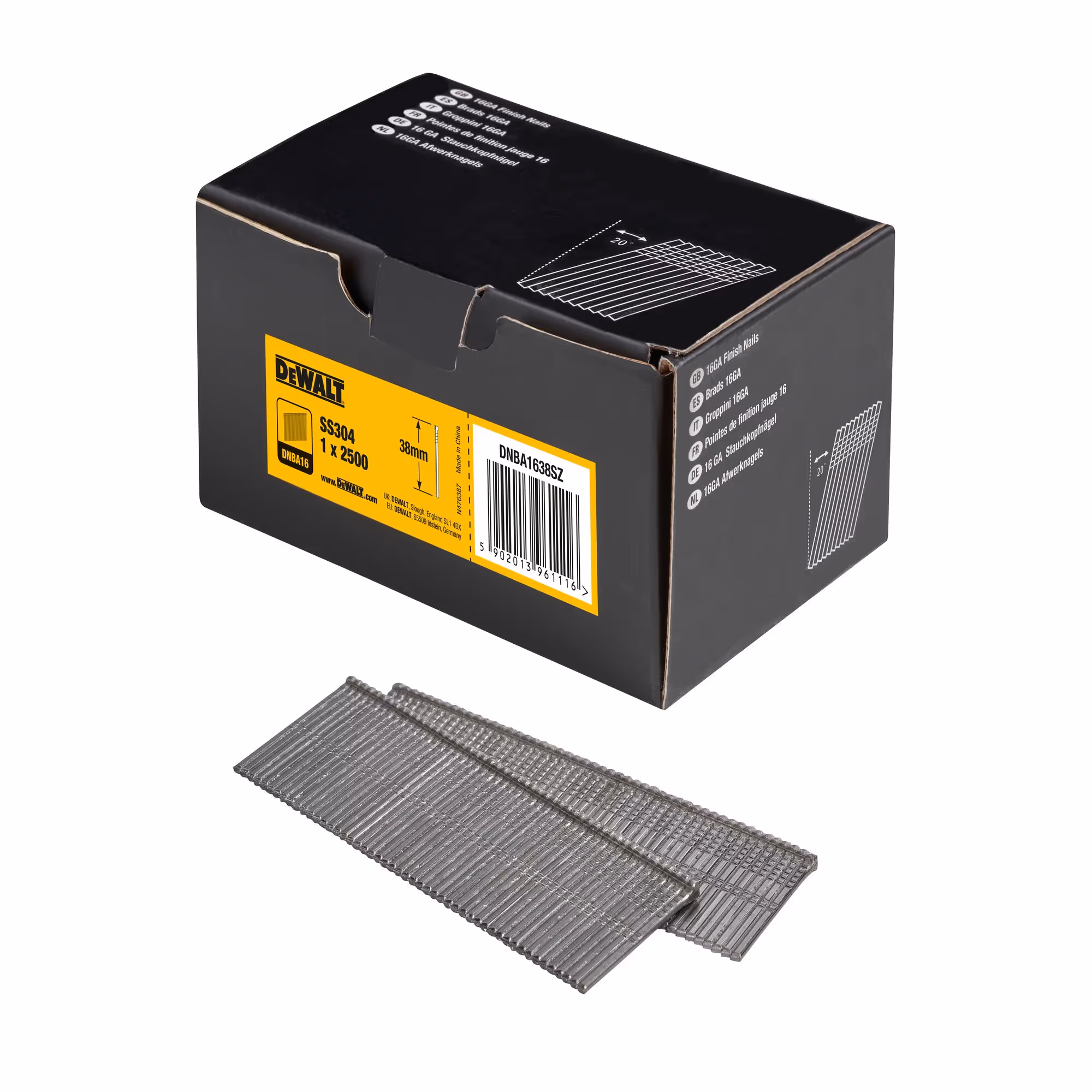 Pointes 16Ga 20° inox 1,2 x 38 mm