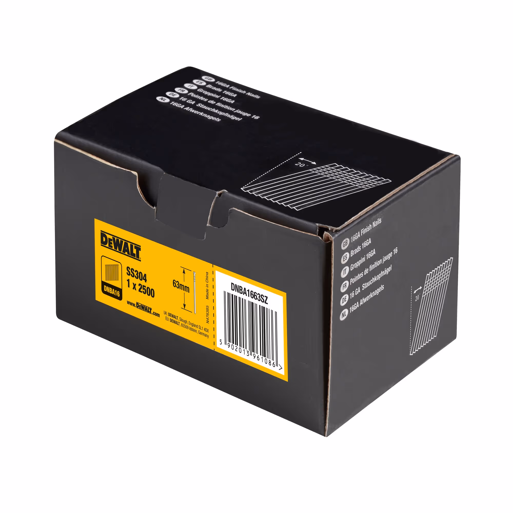 Pointes 16Ga 20° inox 1,2 x 63 mm
