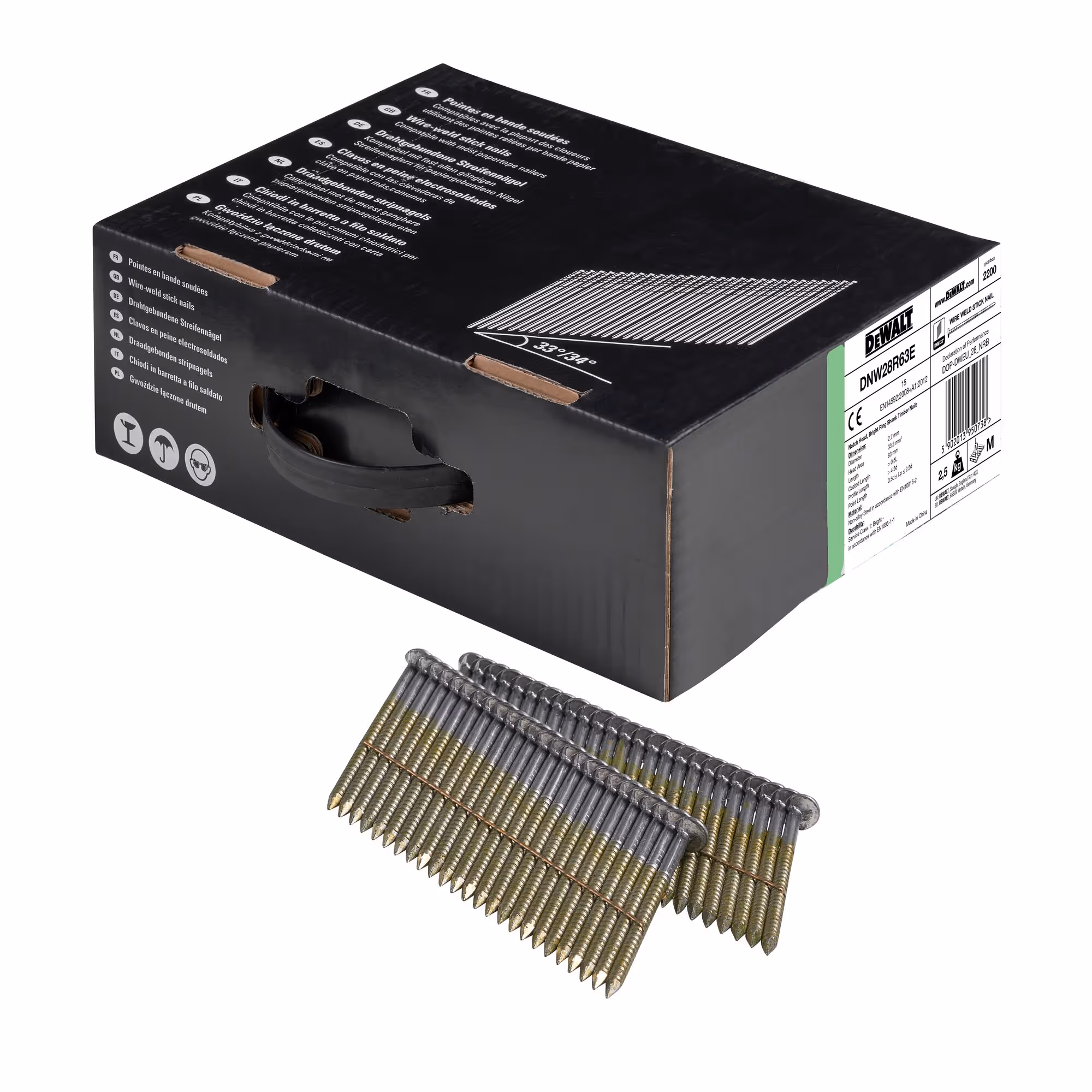 Pointes en bande métal 34° crantées 2,8 x 63 mm