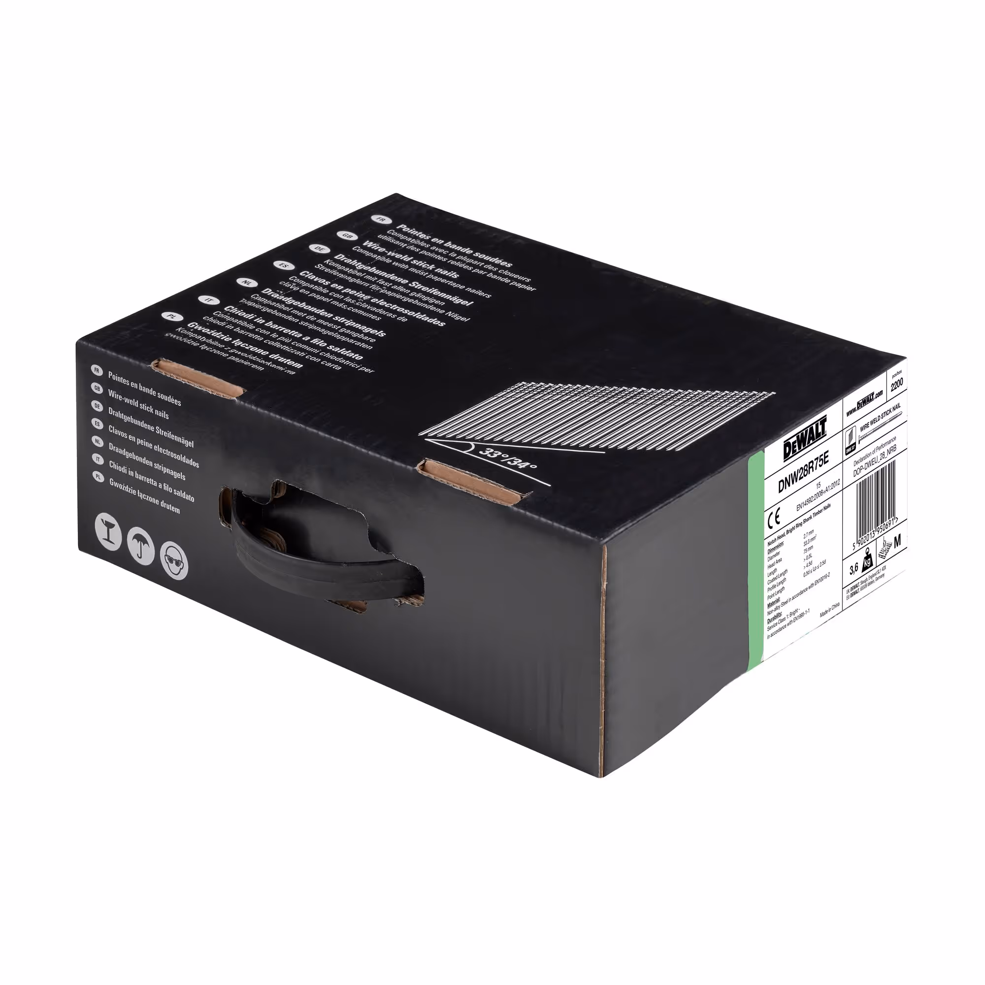 Pointes en bande métal 34° crantées 2,8 x 75 mm