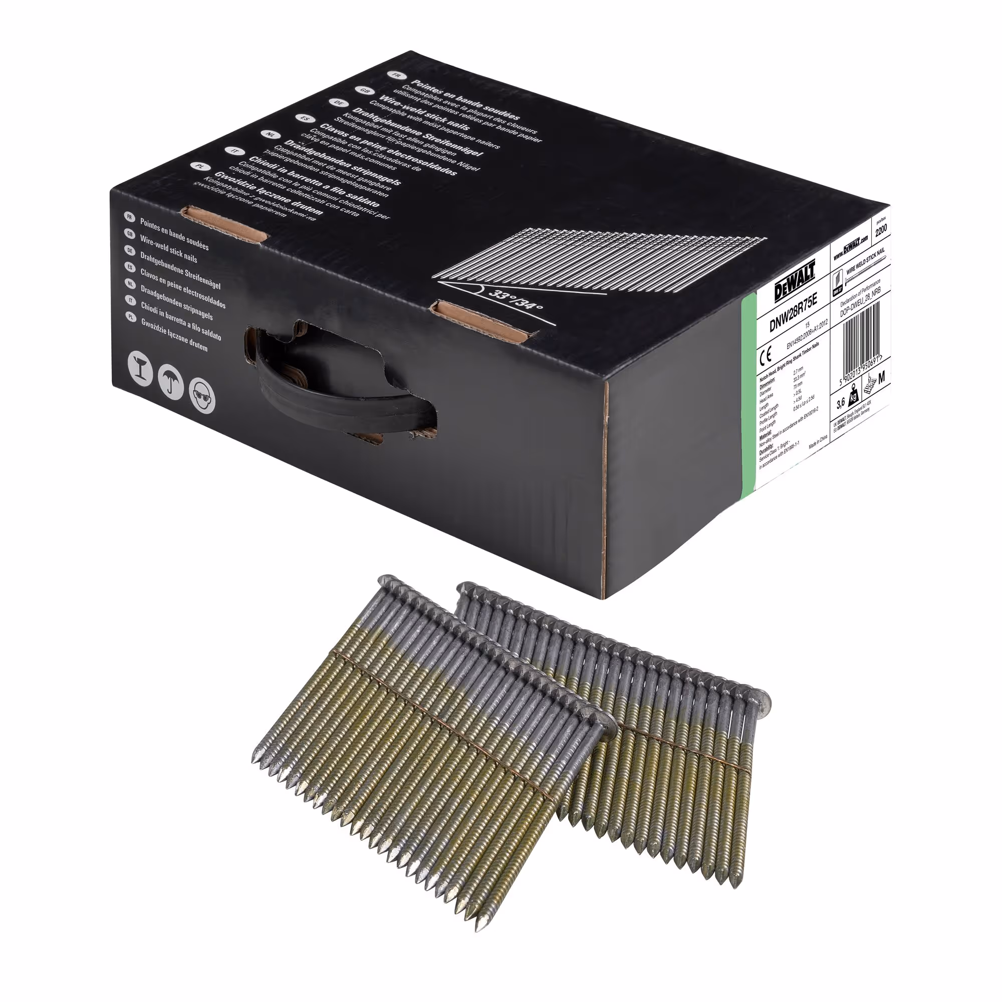 Pointes en bande métal 34° crantées 2,8 x 75 mm