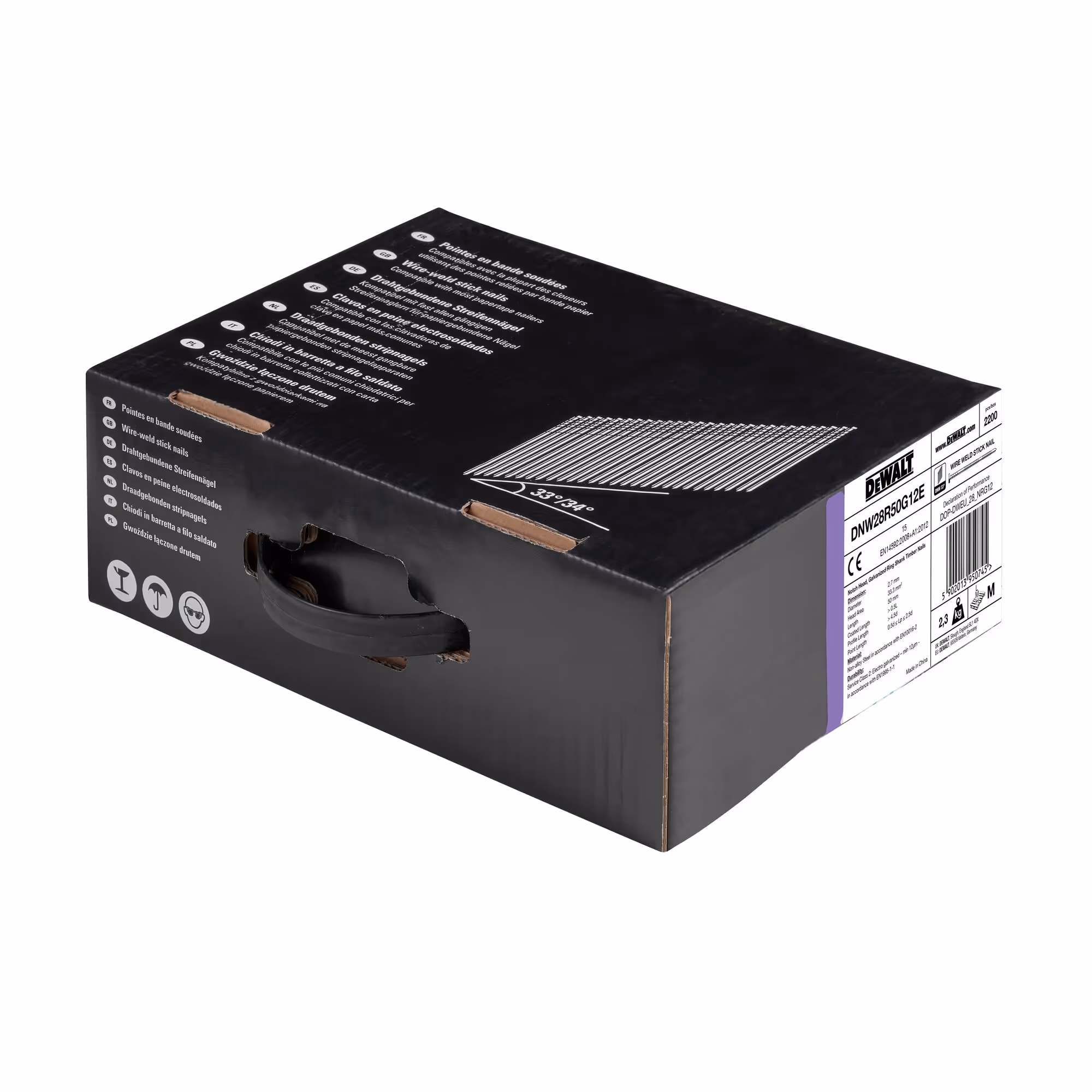Pointes en bande métal 34° crantées électro-zinguées 2,8 x 50 mm