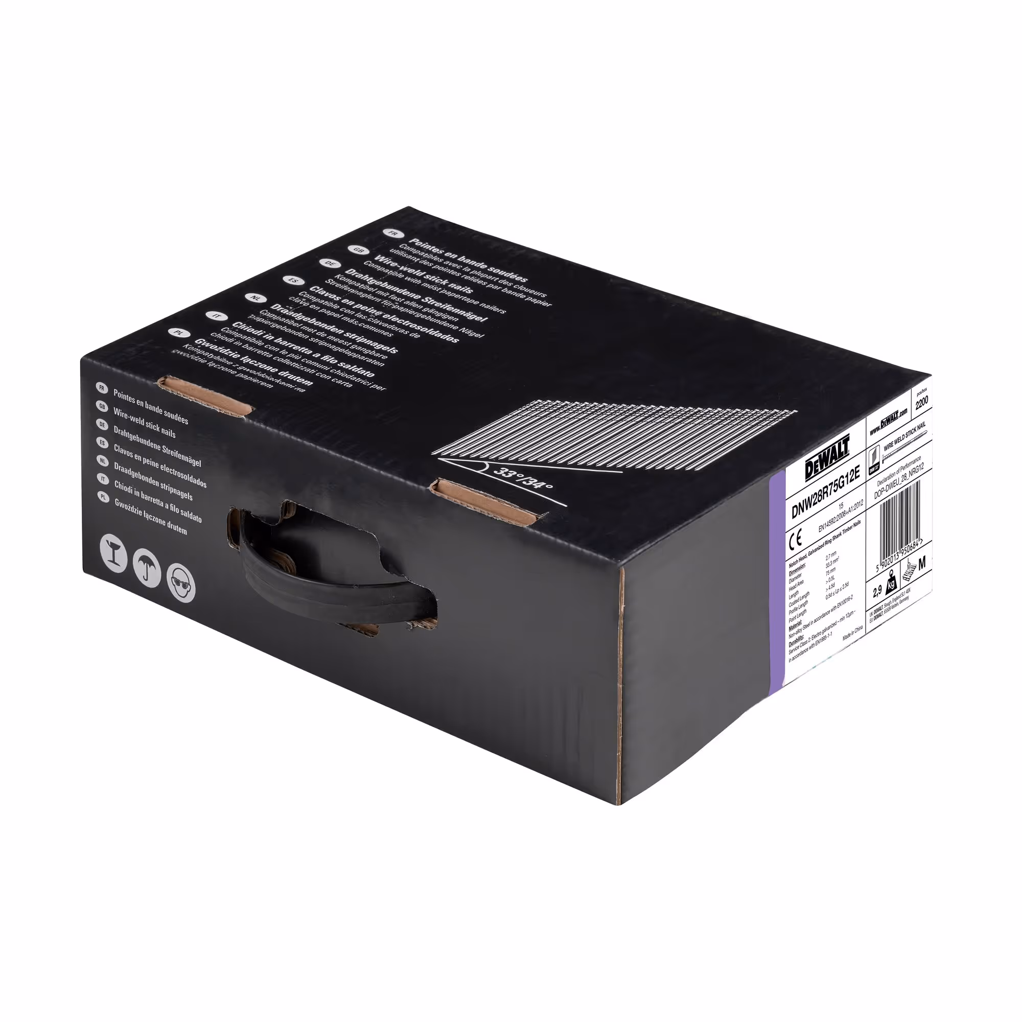 Pointes en bande métal 34° crantées électro-zinguées 2,8 x 75 mm
