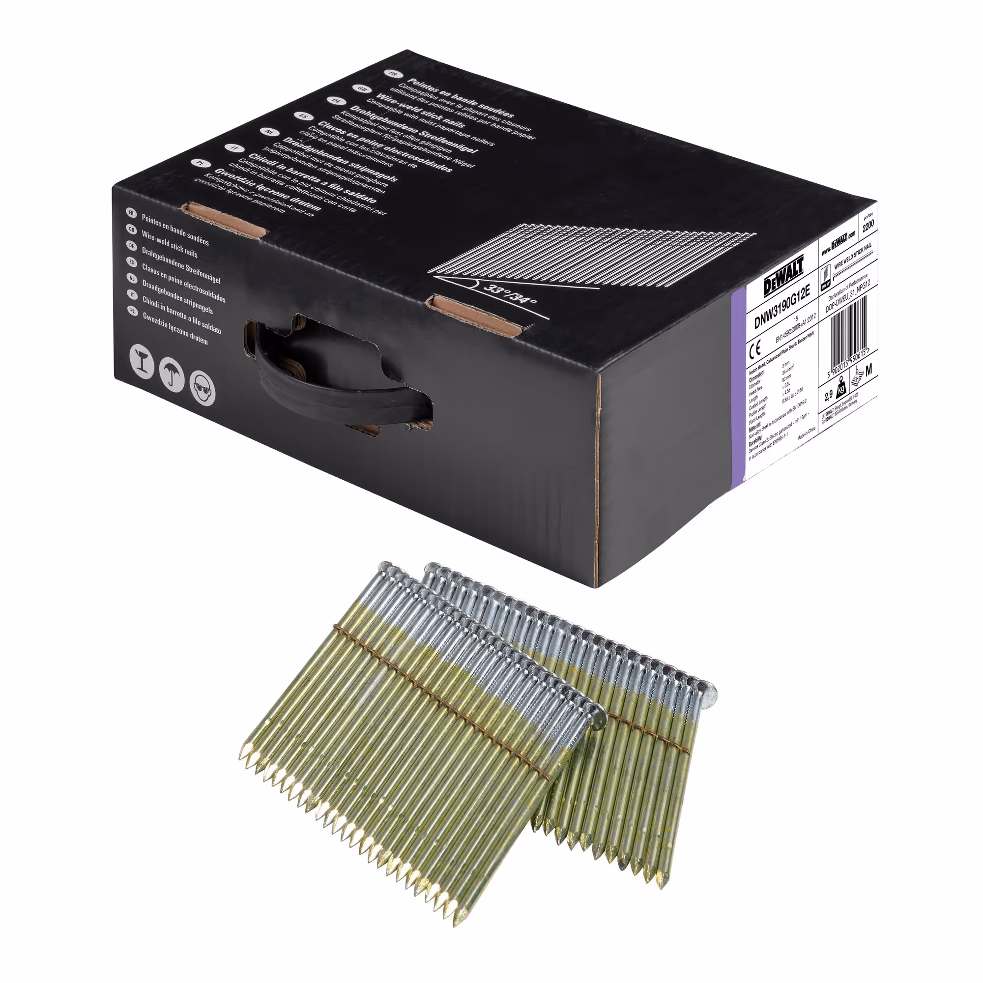 Pointes en bande métal 34° électro-zinguées 3,1 x 90 mm
