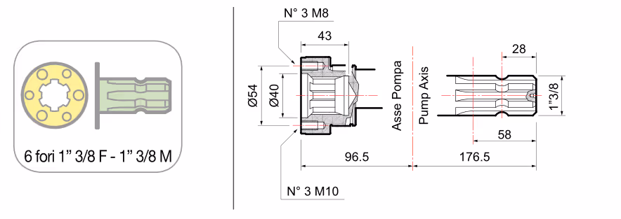 Pompe 51 L/min Comet APS51 1"3/8M - 1"3/8F Adaptable