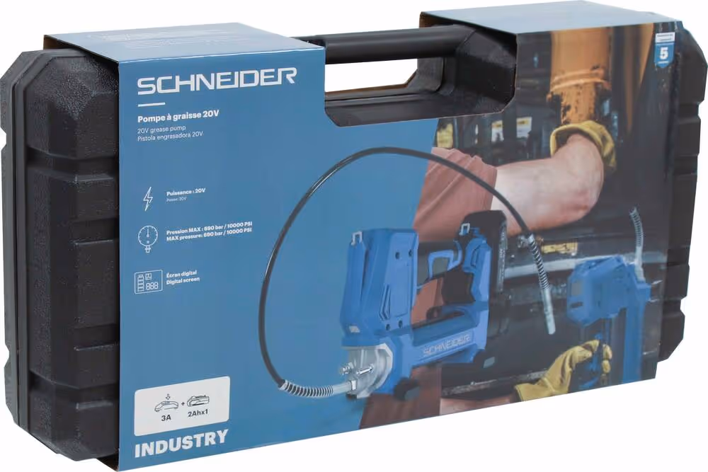 POMPE A GRAISSE 20V 690 BARS AVEC 1 BATTERIE LI-ION 2AH + CHARGEUR + BMC