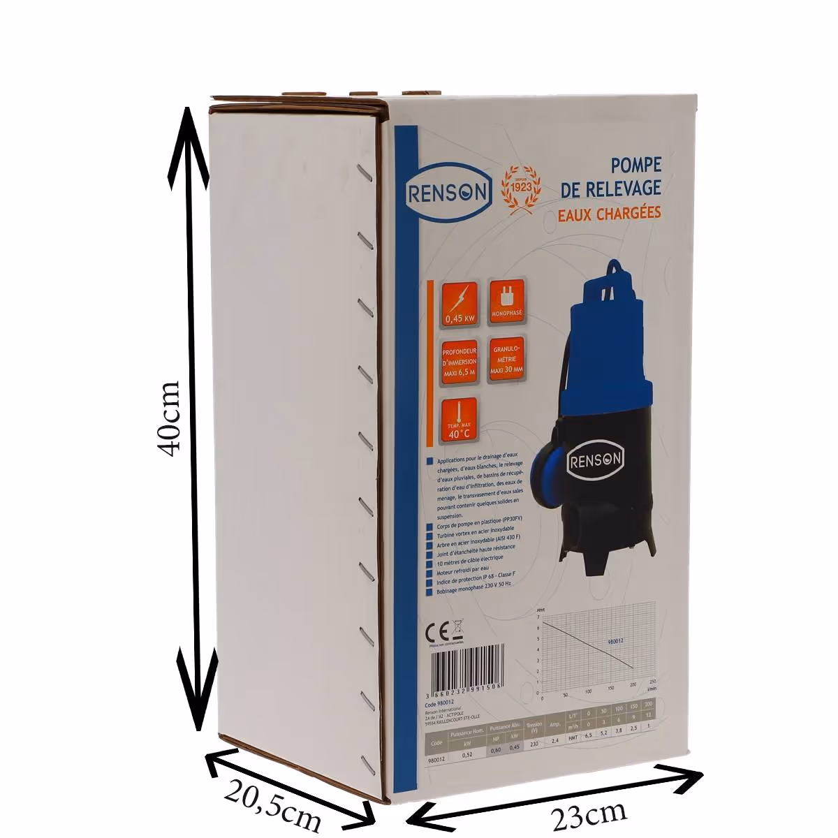 Pompe de relevage 230v 0,45kw plastique eaux chargees