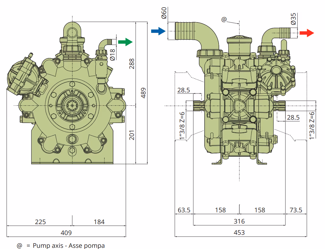 Pompe pulvérisateur 274 L/min Annovi reverberi AR280 BP C/C support spécial 31669