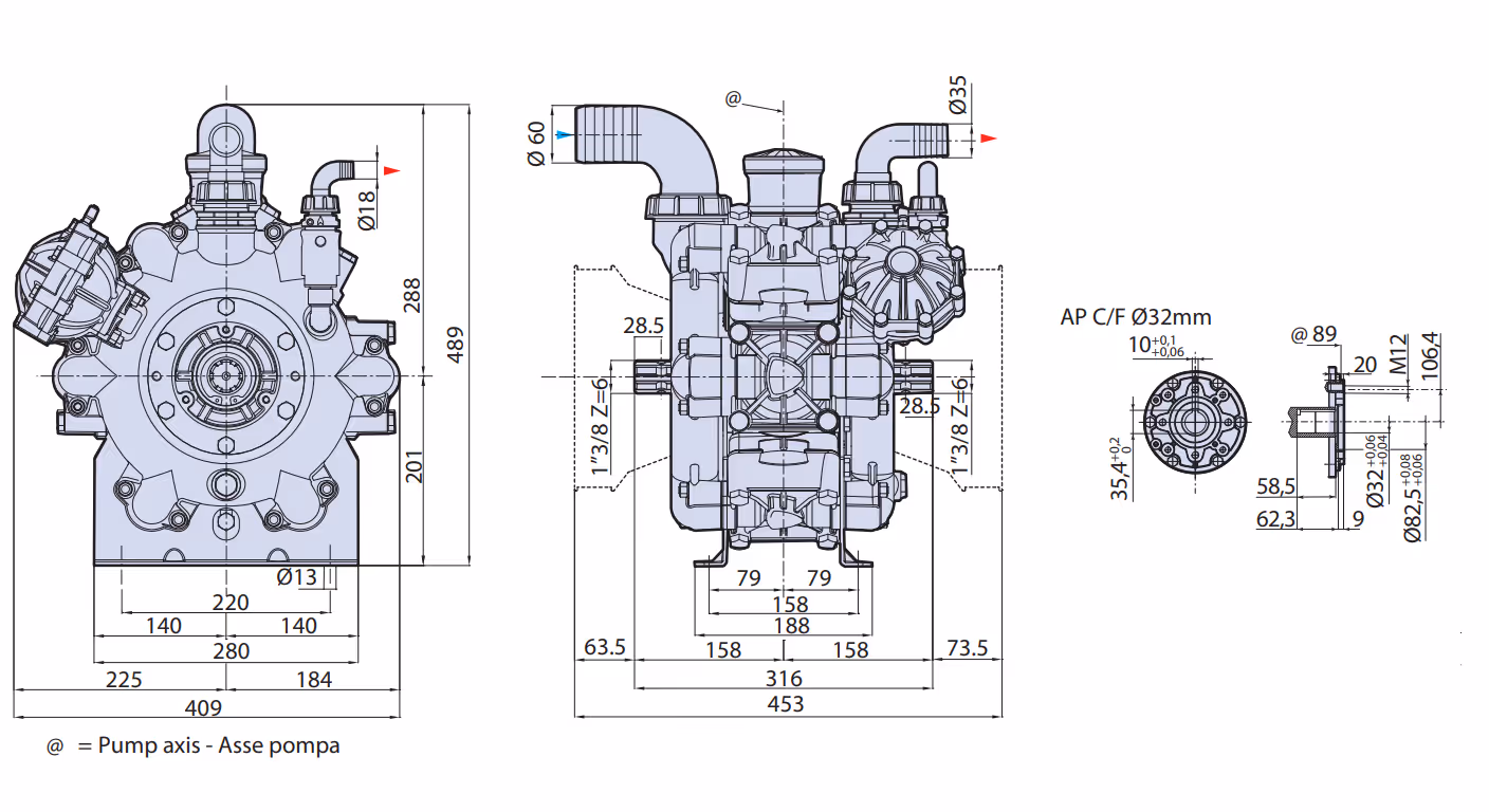 Pompe pulvérisateur Annovi Reverberi AR280 C/FØ32 mm 32048