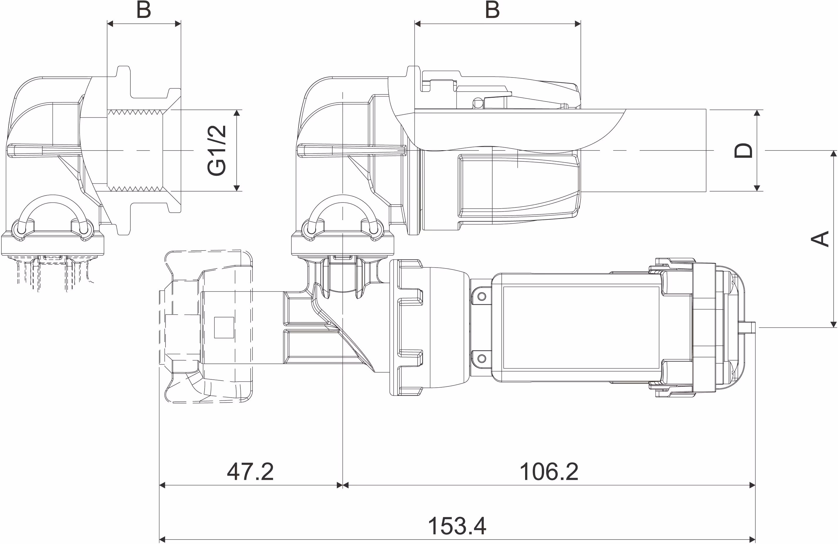 Porte buse 1/4 tour électrique Arag 1/2'' kit bout de rampe 4065T440