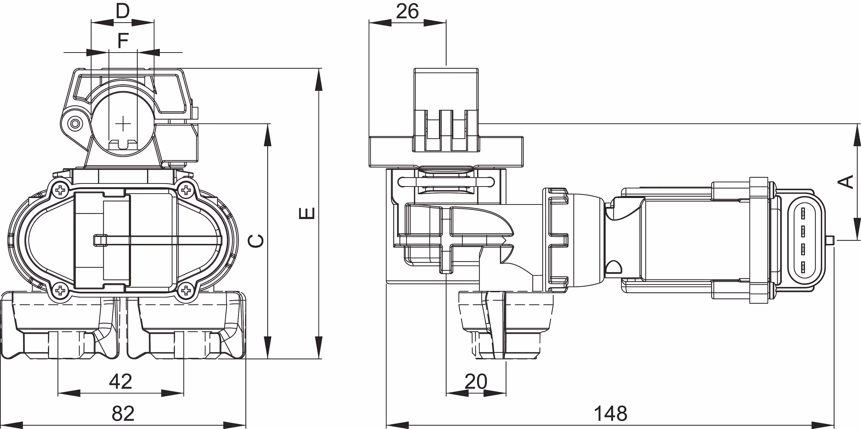Porte buse double 1/4 tour electrique Arag Ø22 mm tenon 10 mm 4063T44A0
