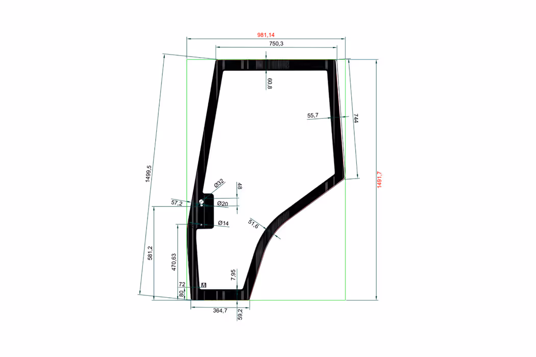 Vitre de Porte gauche cabine Massey-Ferguson en verre 4200-4300 LH 3805643M1 Adaptable