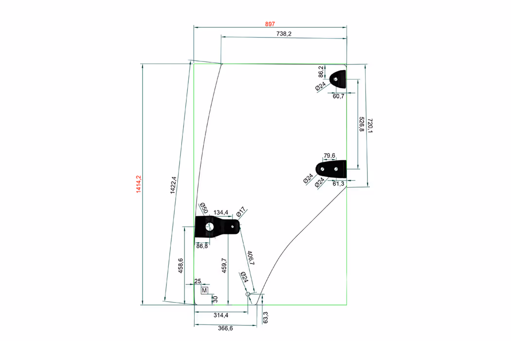 Vitre de porte Case IH 192004A5 Adaptable