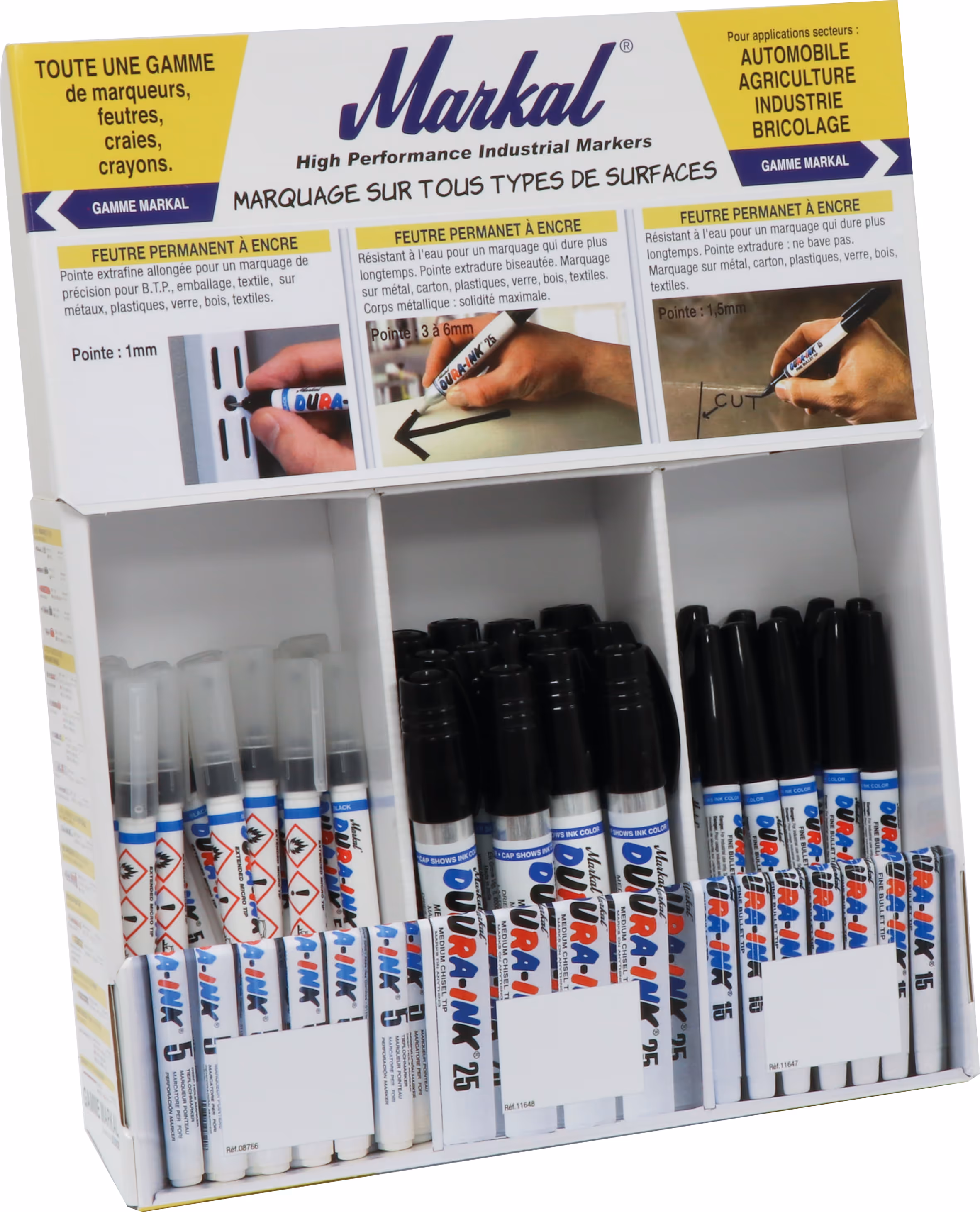Presentoir 36 feutres permanents dura ink markal n° 5-15-25