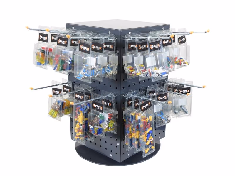 Présentoir rotatif 4 faces perforées pour comptoir