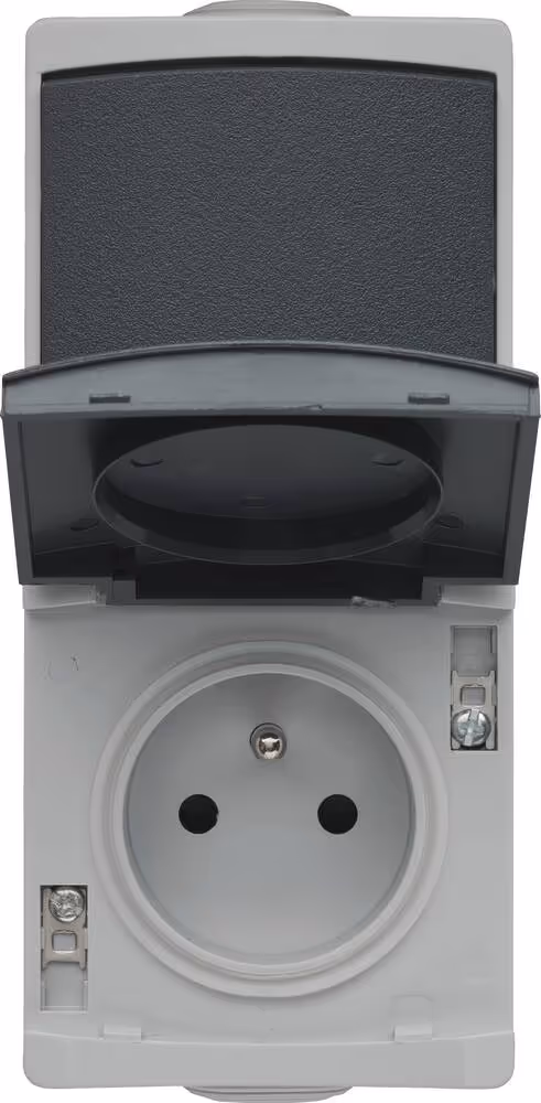 PRISE 2P+T ET VA ET VIENT EN SAILLIE ETANCHE 16A 250V IP55 VERTICALE ANTHRACITE