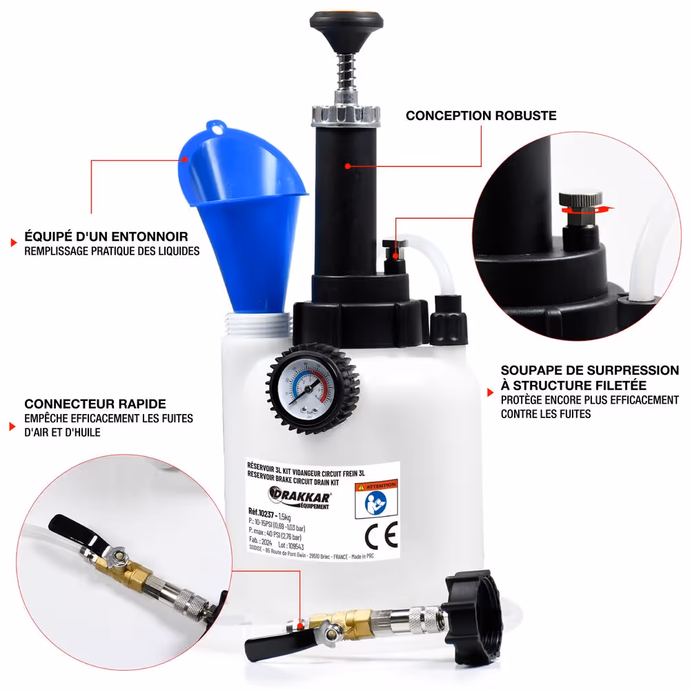 PURGEUR DE CIRCUITS DE FREINS 3L AVEC BOUTEILLE DE RECUPERATION 1L