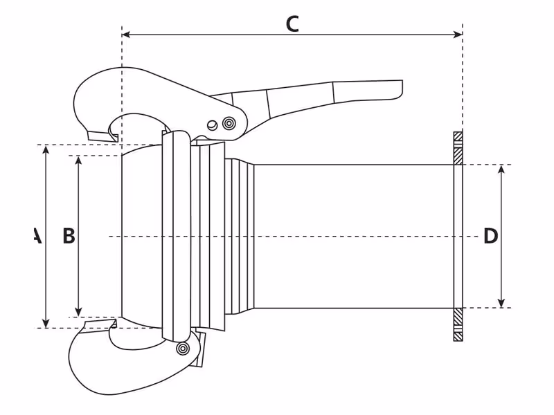 Raccord à bride carrée - modèle long - Mâle 4'' (108mm) x 4'' (100mm) (Galvanisé)