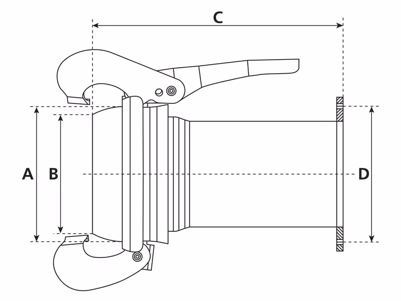 Raccord à bride carrée - modèle long - Mâle 5'' (133mm) x 5'' (125mm) (Galvanisé)