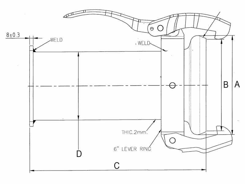 Raccord avec bride carrée - Court - Femelle 6'' (159mm) x (150mm) (Galvanisé)