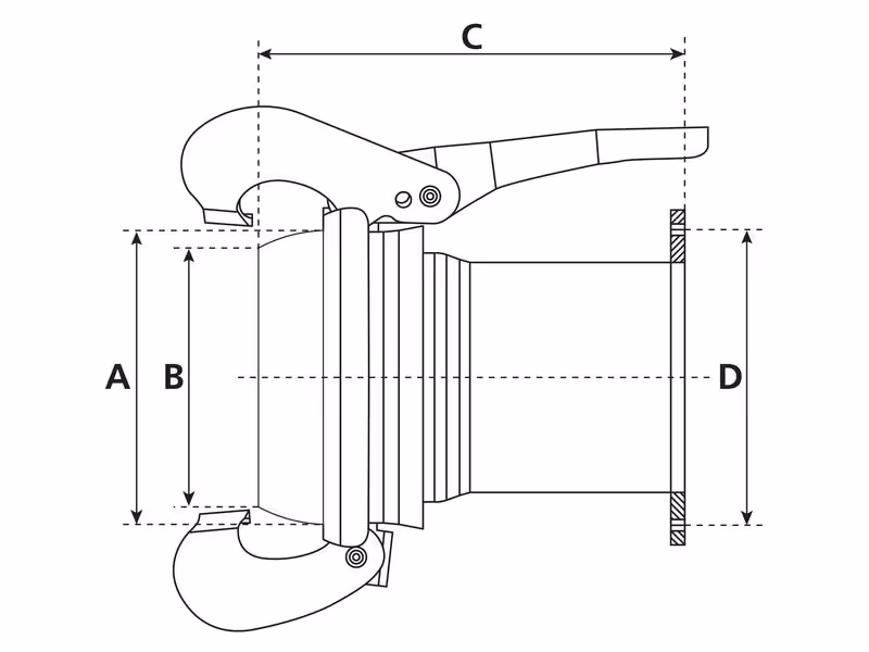 Raccord avec bride carrée - Court - Mâle 4'' (108mm) x (100mm) (Galvanisé)