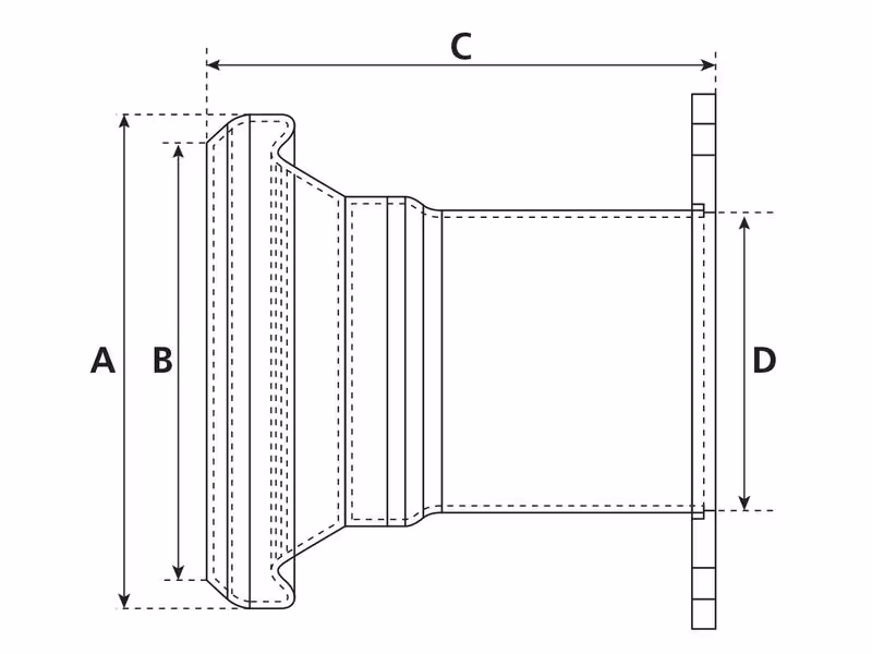 Raccord avec bride carrée - Femelle 5'' (133mm) x (125mm) (Galvanisé)