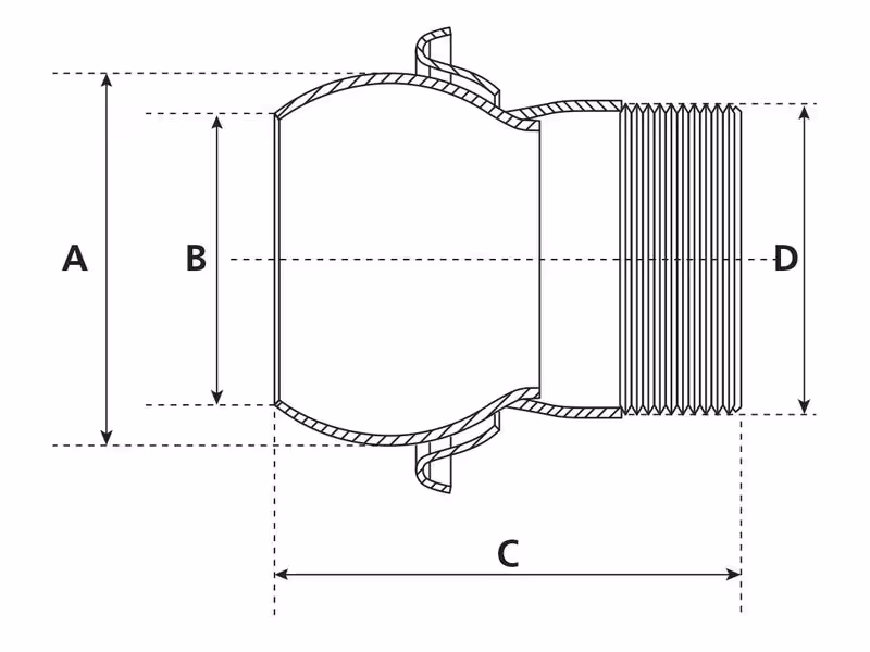 Raccord avec embout fileté - Mâle 4'' (100mm) x 4'' (Galvanisé)