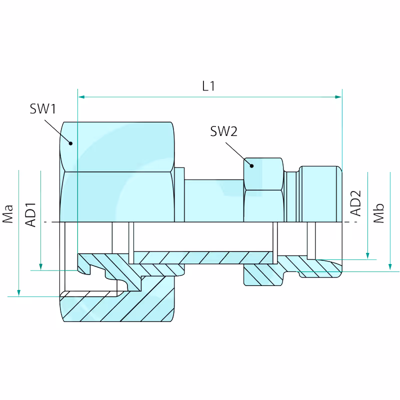 Raccord droit mâle x femelle 15Lx20S