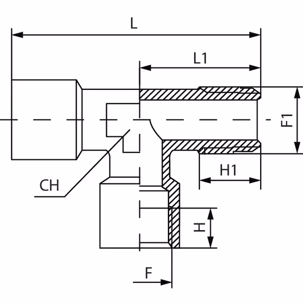 Raccord en T 1/4'' M/F/F