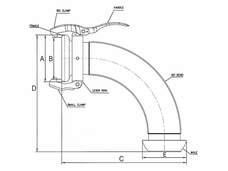 Raccord Mâle-Femelle, coudé 90° - 4'' (108mm) (Galvanisé)