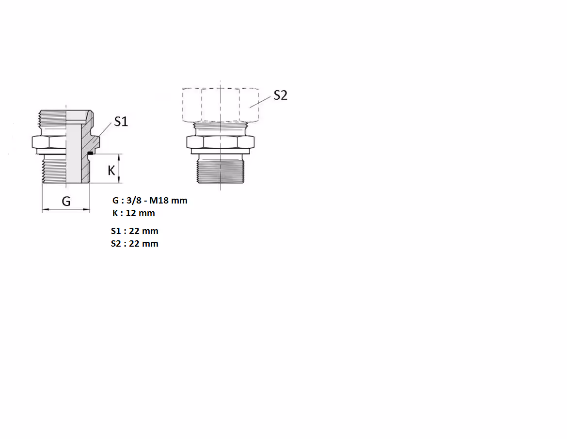 Raccord mâle / mâle UM 12L R3/8 BSP