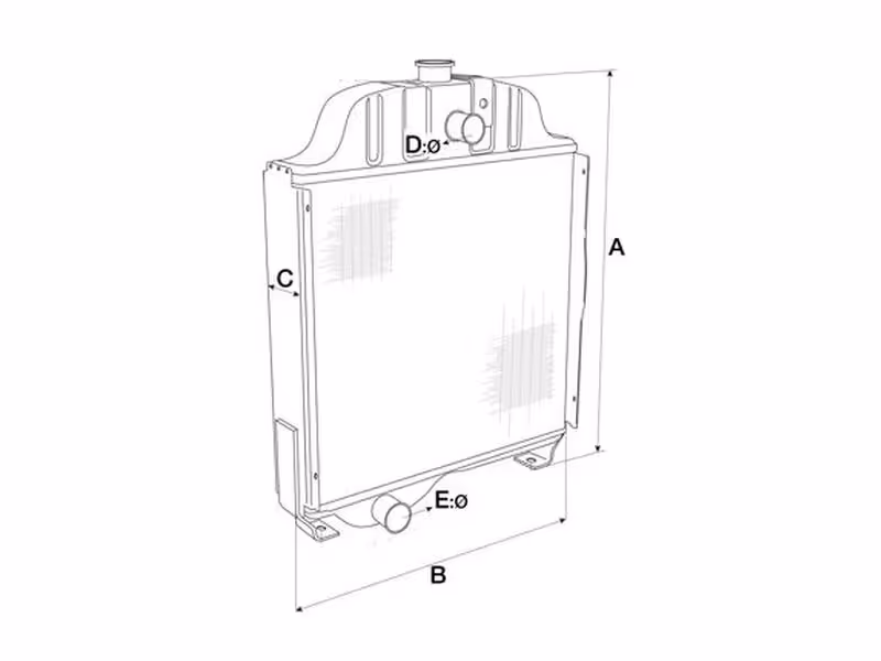 Radiateur A:600mm, B:472mm, C:66mm, D:38mm, E:45mm. Ford New Holland 84149859 adaptable